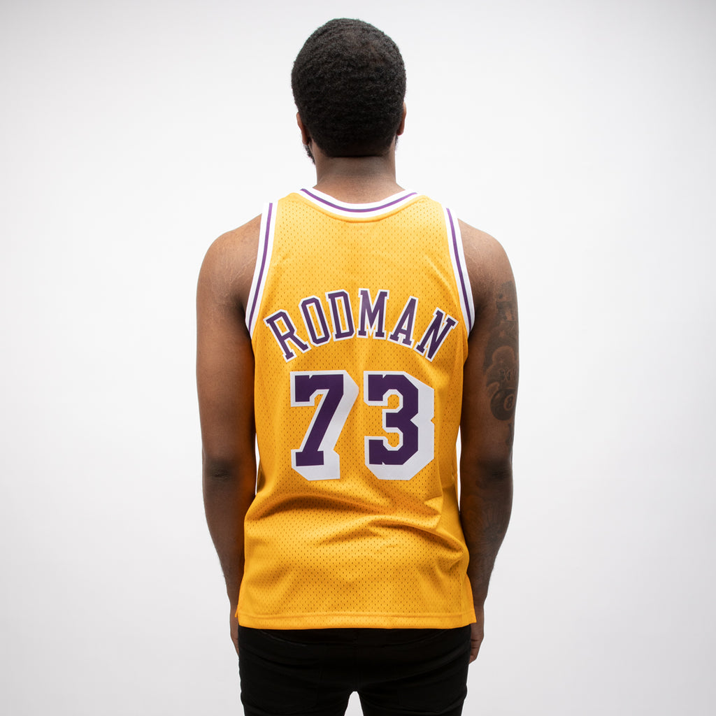 Men 73 Dennis Rodman Jersey Yellow Los Angeles Lakers Jersey Swingman